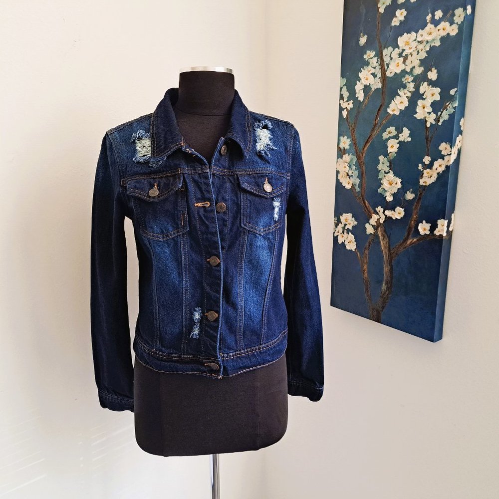 Wax Jean Jacket Basic Denim Juniors Dark Color Size M